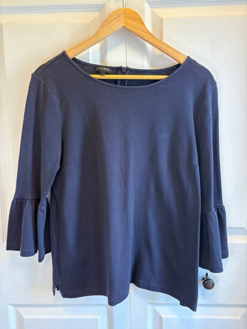 Talbots Navy Ruffle-Sleeve Knit Top